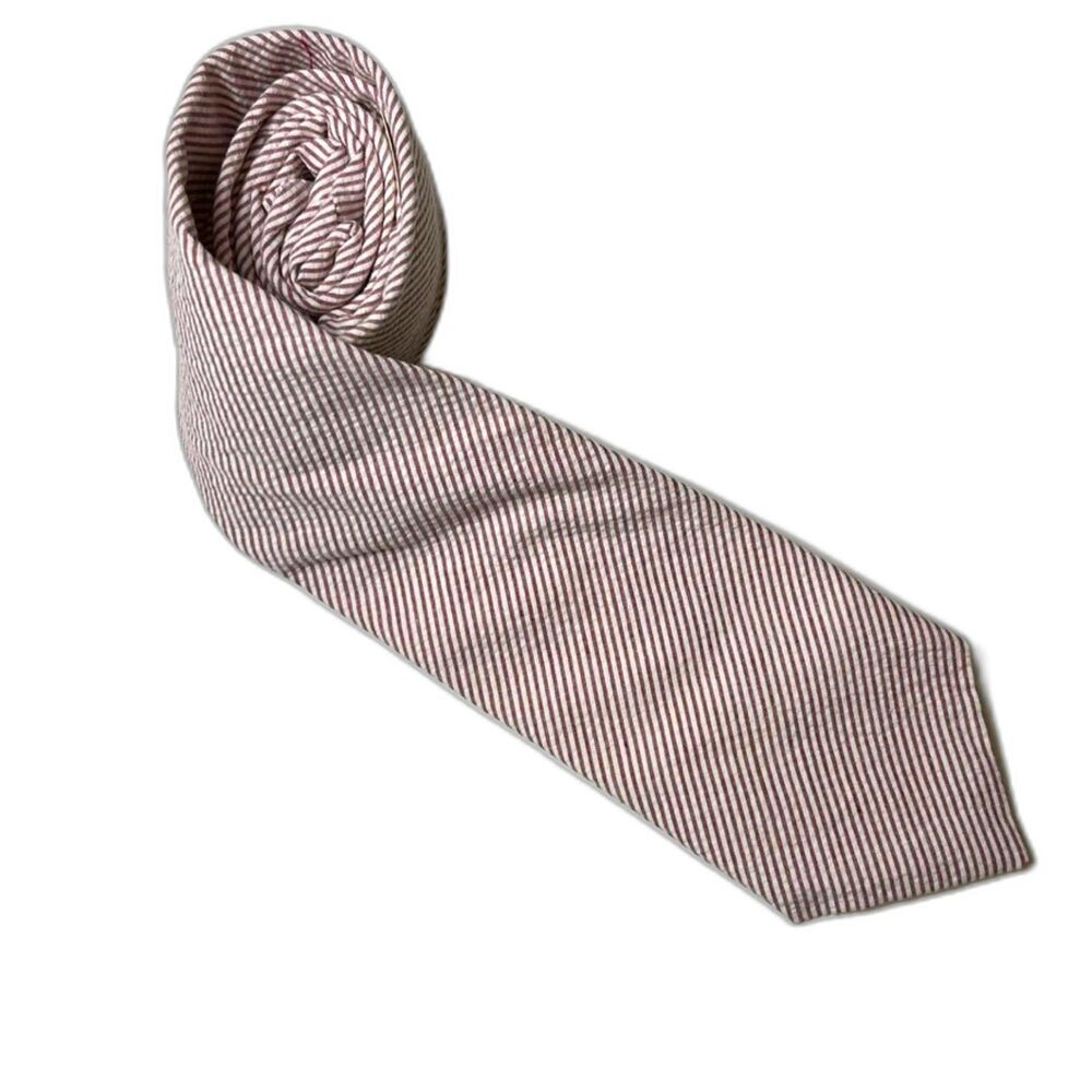Vintage NWT Boston Traders Red White Pinstripe Seersucker 100% Cotton Tie